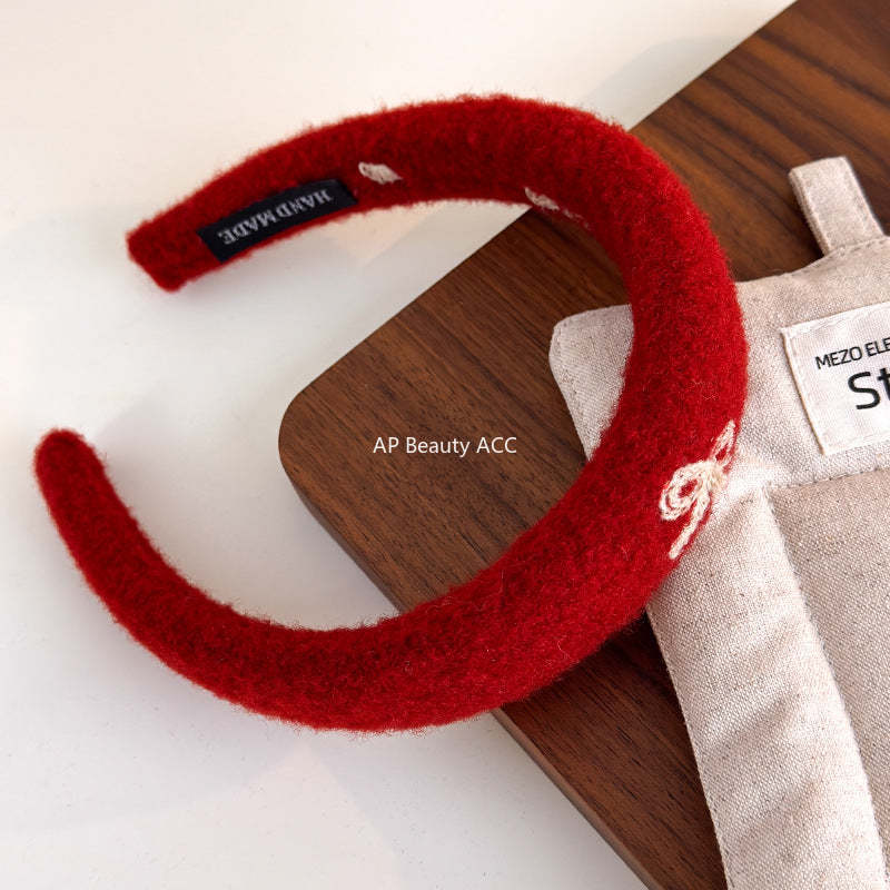 E관 - 레드 리본 자수 와이드 머리띠 [27756] 25.12-1