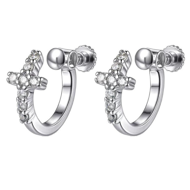 G관 - 큐빅 십자가 디자인 링형 귀찌 귀걸이 [ER861] 25.10-2