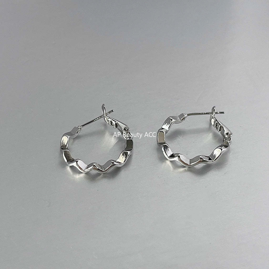 C관 - 간결한 금속 물결 은침 링 귀걸이 [1342] 24.04-2