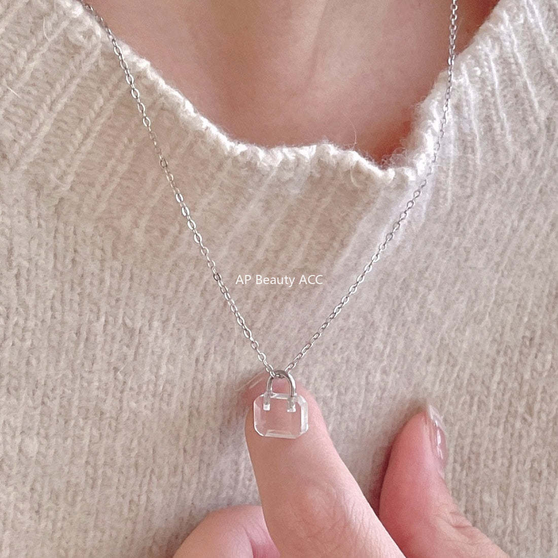 F관 - 925 실버 자물쇠 모양 펜던트 목걸이 [B1386] 25.11-4