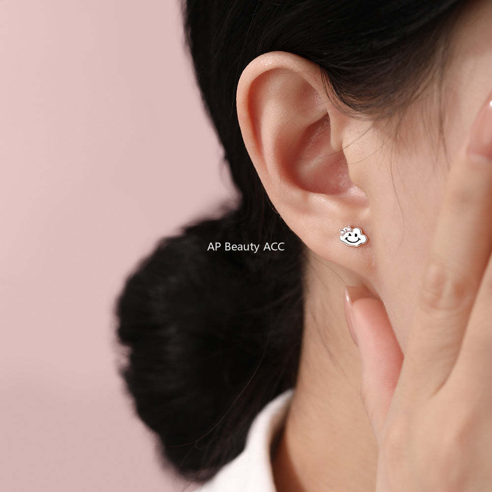 B관 - 999 실버 구름 모양 스마일 귀걸이 [YC3703E_1] 25.12-2