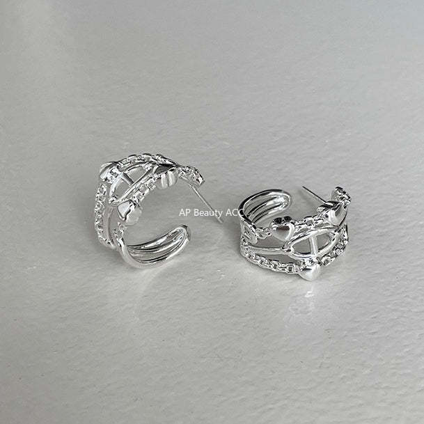 A관 - C형 라인 디자인 하트 돼지코 스터드 귀걸이 [EH-4107] 25.10-5