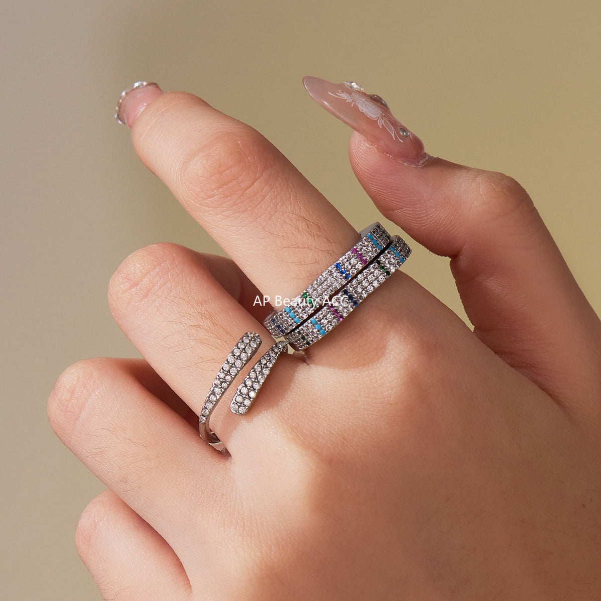 D관 - 18K 골드 도금 스테인리스 스틸 큐빅 하트 모양 반지 [A560-A561] 25.10-1