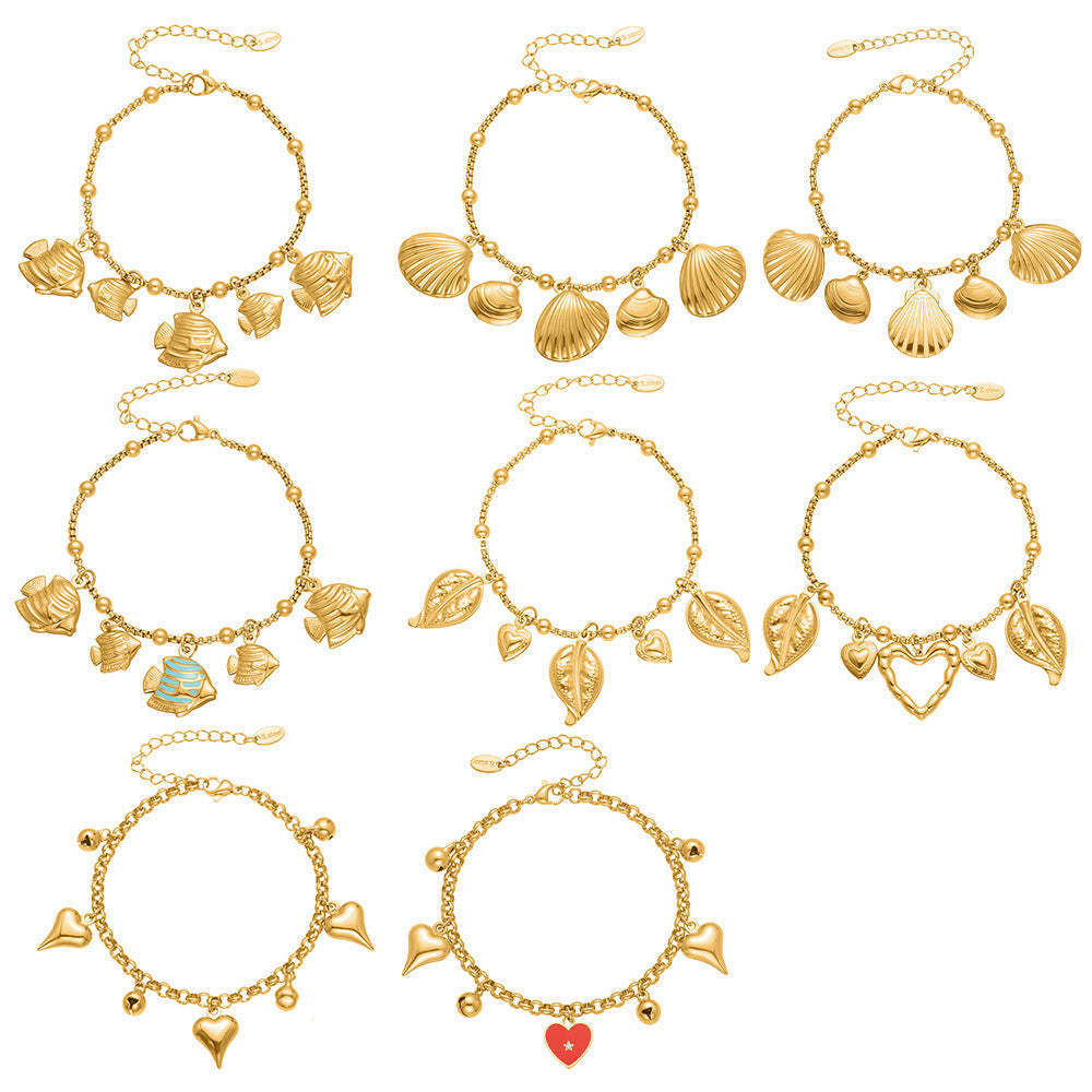 D관 - 스테인리스 스틸 조개 나뭇잎 하트 디자인 펜던트 팔찌 [E685] 25.10-4