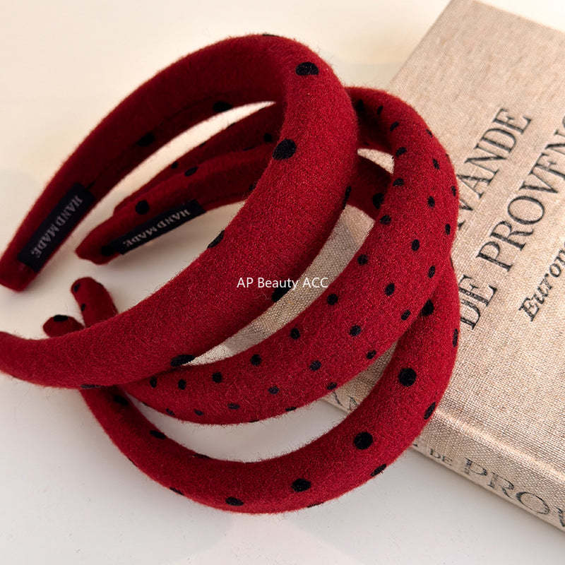 E관 - 레드 도트 패브릭 곱창 헤어밴드 머리띠 [27755] 25.12-1