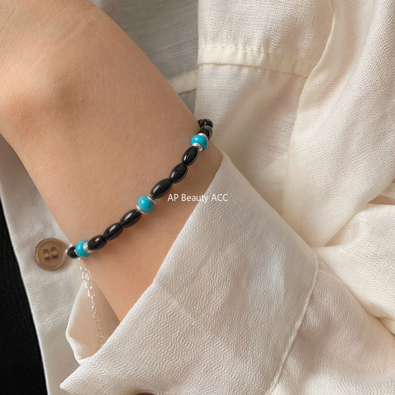 A관 - 925 실버 쌀알 흑마노 터키석 비즈 팔찌 목걸이 [SG37] 25.10-3