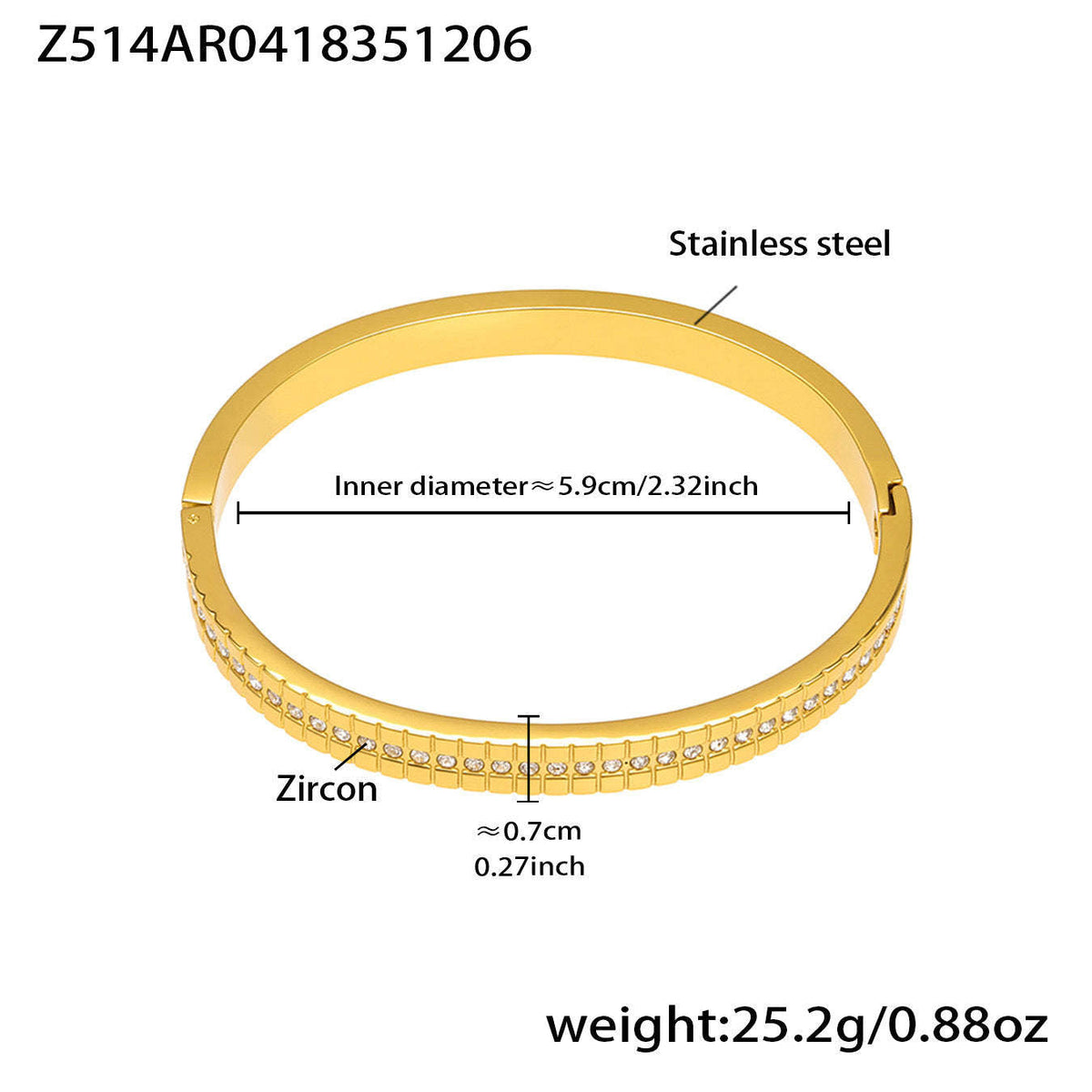 D관 - 큐빅 라인 18K 도금 스테인리스 스틸 뱅글 팔찌 [Z512-15] 25.12-2