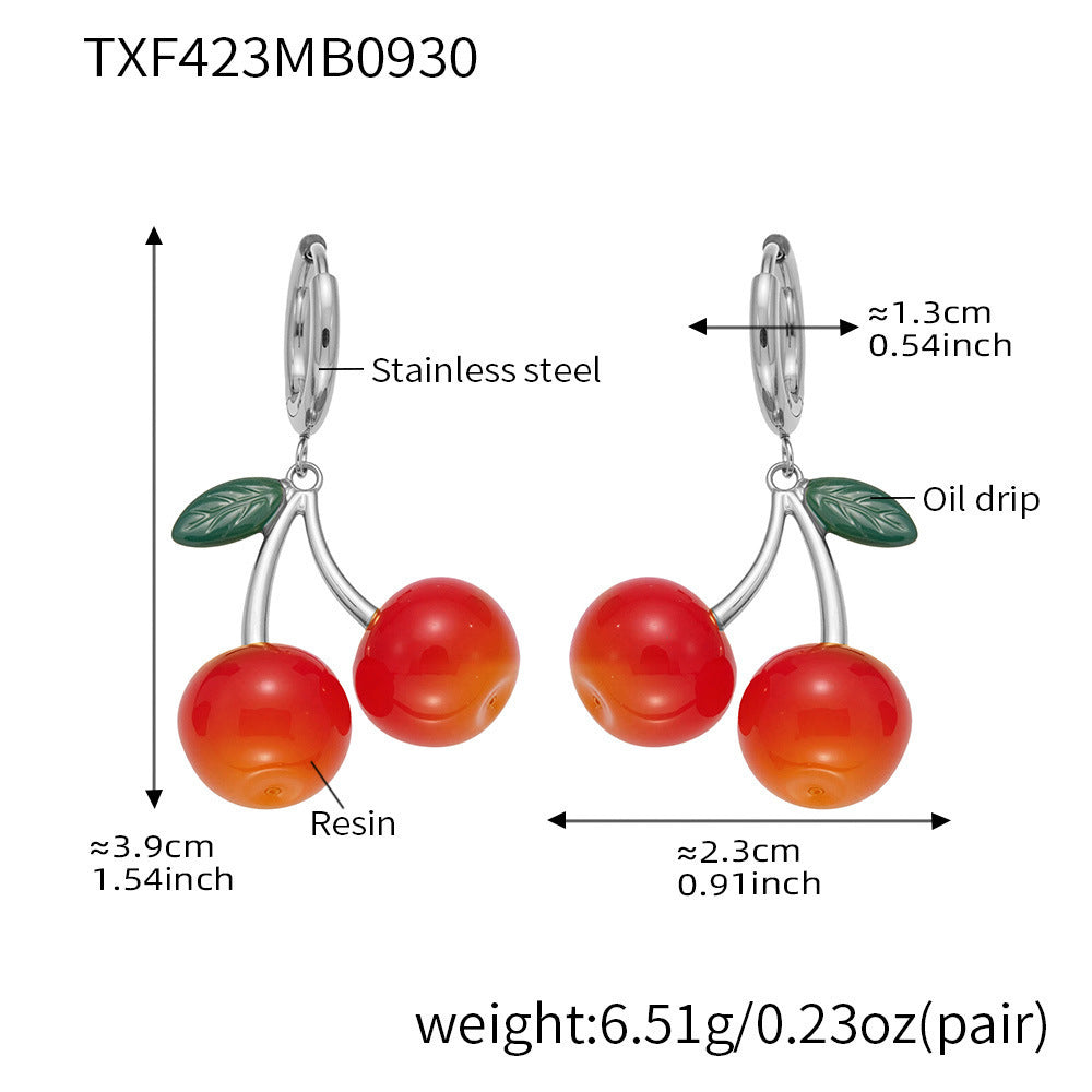 D관 - 스테인리스 스틸 체리 과일 펜던트 목걸이 귀걸이 [TXP423-TXF423] 25.10-2