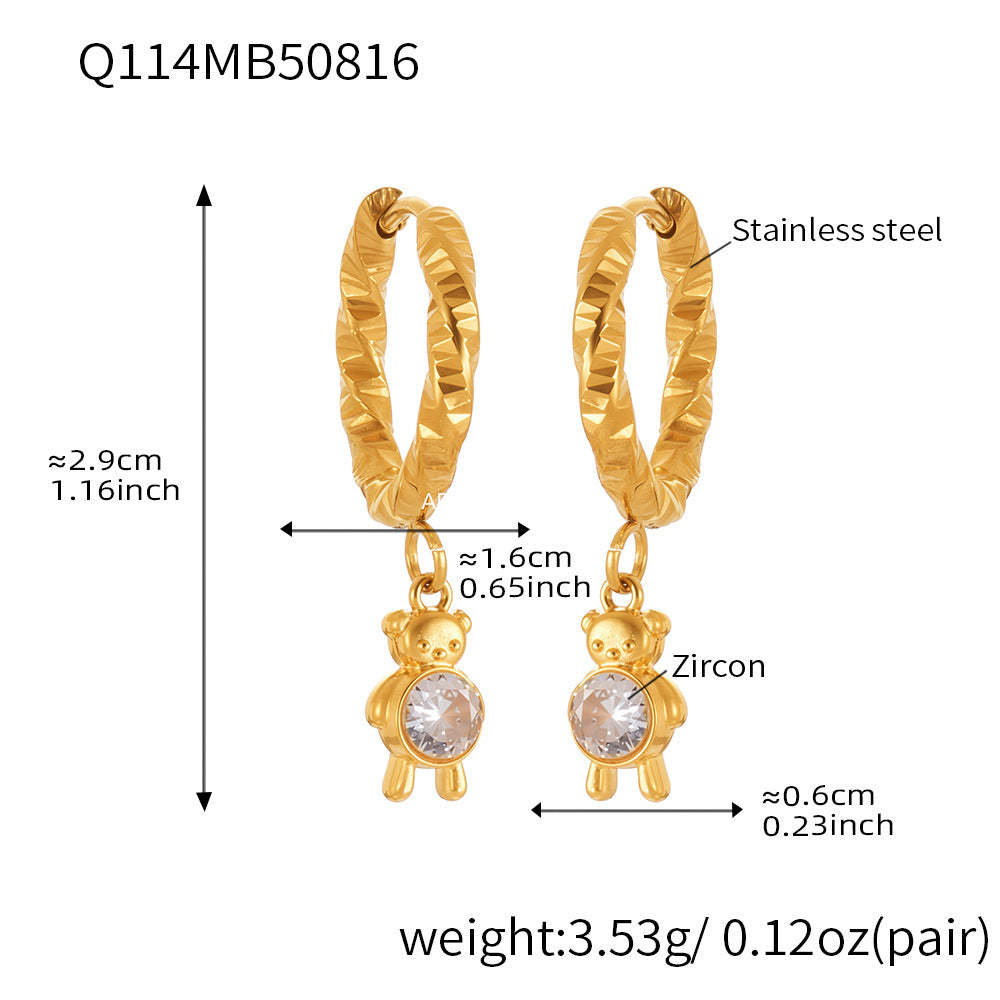D관 - 스테인리스 스틸 18K 도금 동물 모양 큐빅 귀걸이 [Q114-Q124] 25.08-4