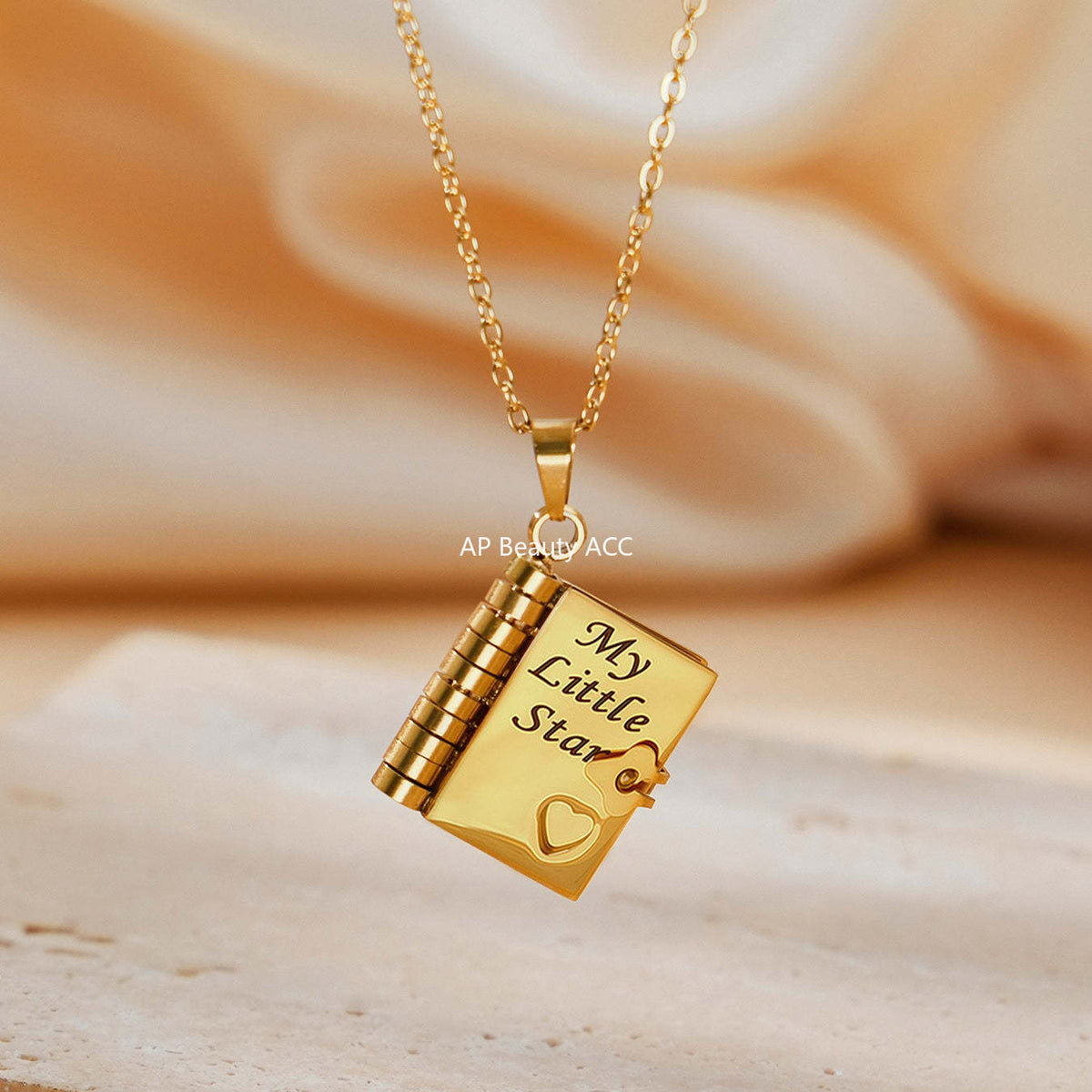 D관 - 스테인리스 스틸 18K 도금 미니 오픈 북 각인 펜던트 목걸이 [RP022] 25.12-3