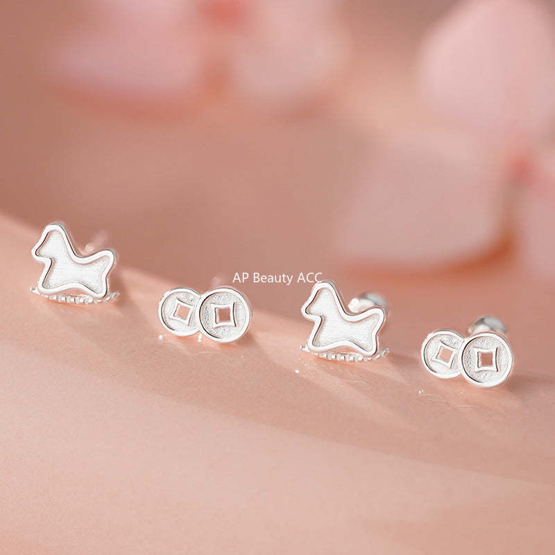 B관 - 999 실버 말 코인 디자인 피어싱 귀걸이 [YC2891E_1] 25.11-3