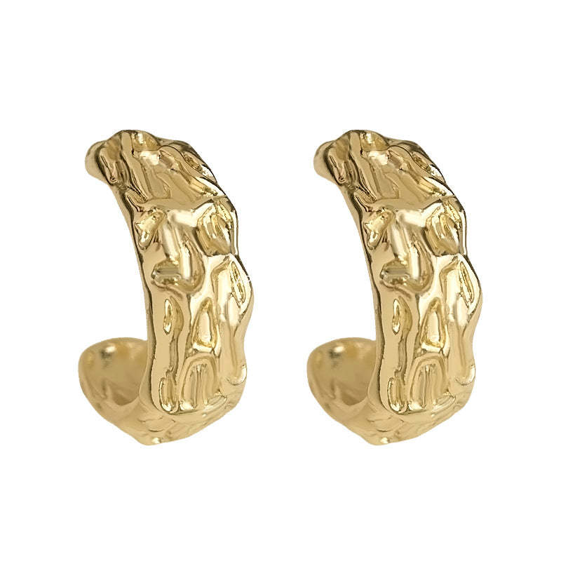 C관 - 텍스처 패턴 반원형 18K 도금 925 은침 귀걸이 [5761] 25.03-4