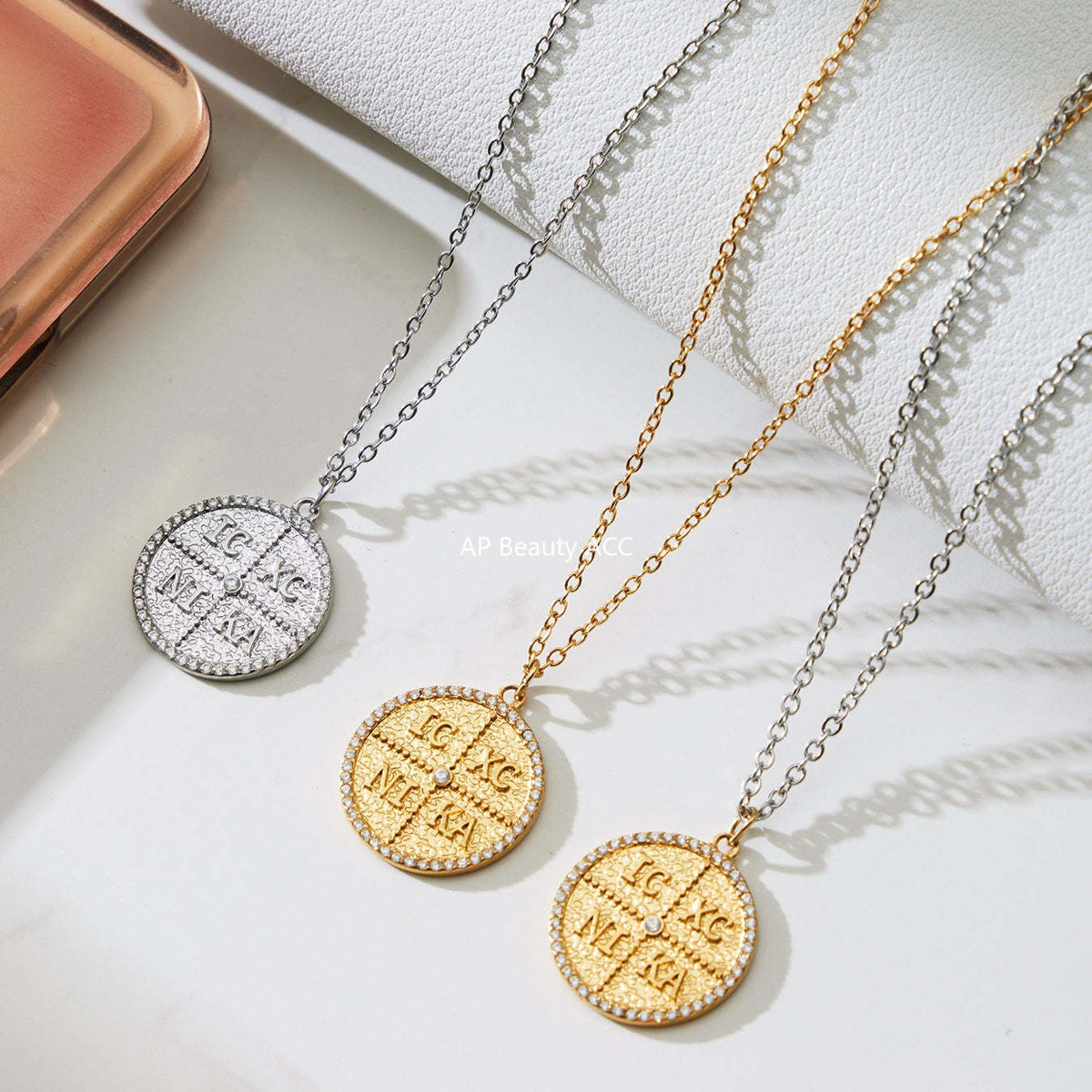 D관 - 스테인리스 스틸 이니셜 원형 큐빅 펜던트 18K 도금 목걸이 [P367] 25.11-4