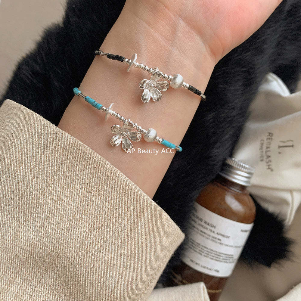 A관 - 925 실버 플라워 터키석 호안석 비즈 팔찌 [1399] 25.11-3