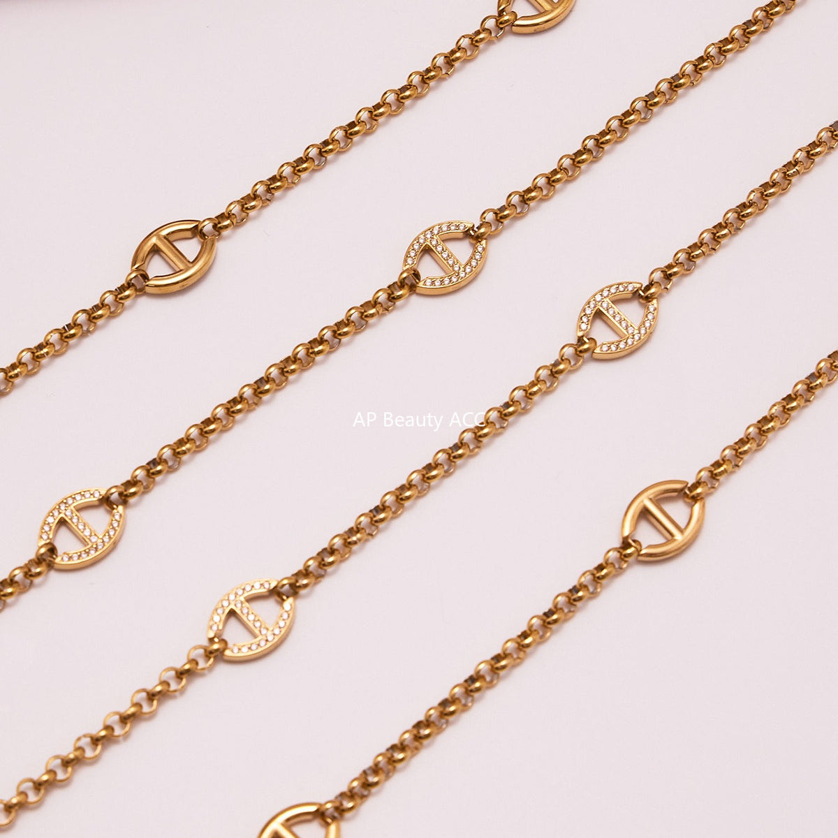 D관 - 스테인리스 스틸 18K 도금 큐빅 버클 장식 롱 목걸이 [M081] 25.10-3