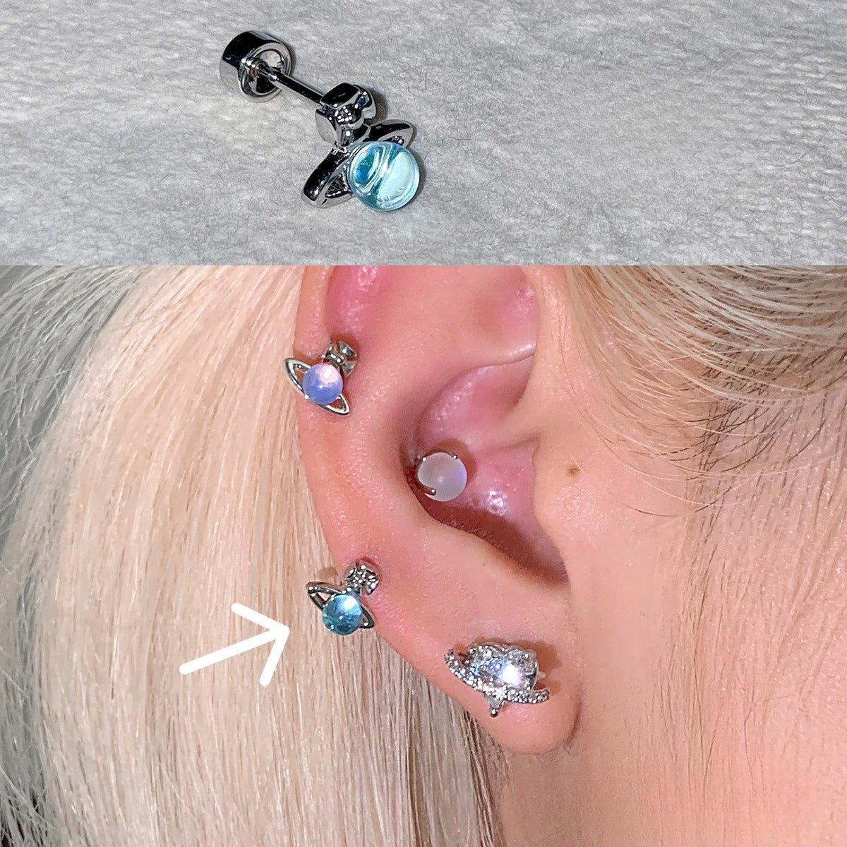 A관 - 행성 디자인 큐빅 티타늄 스틸 피어싱 귀걸이 [EH-4343] 25.12-2