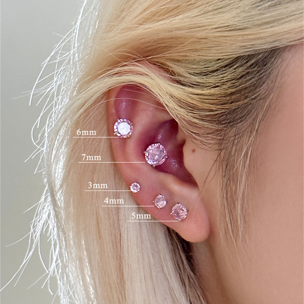 A관 - 999 실버 핑크 큐빅 스터드 귀걸이 [EH-4094] 25.10-2