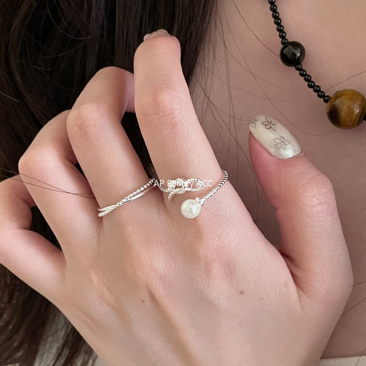 A관 - 925 실버 진주 리본 디자인 오픈형 반지 [JZ-0702] 25.11-1