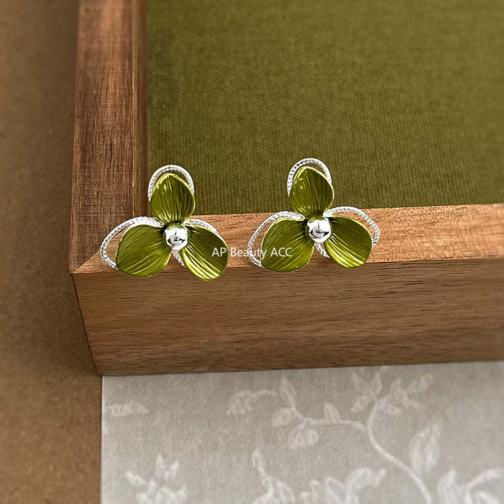C관 - 그린 클로버 플라워 은침 귀걸이 [5864] 25.04-3