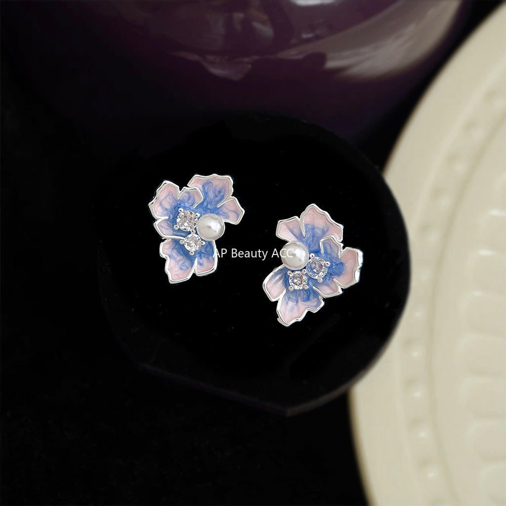 C관 - 925 은침 핸드페인팅 플라워 큐빅 진주 귀걸이 [6863] 25.10-1