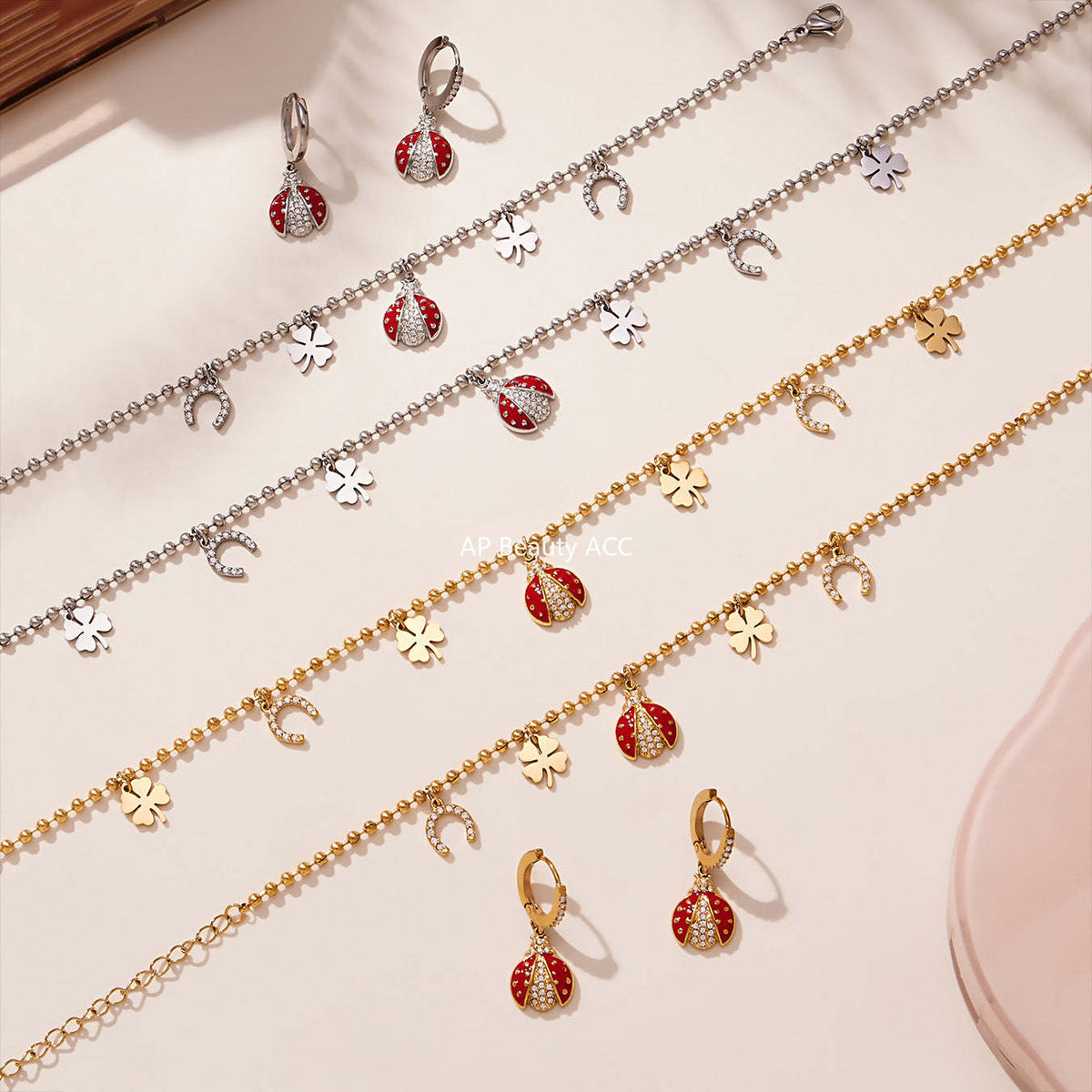 D관 - 스테인리스 스틸 무당벌레 큐빅 펜던트 목걸이 귀걸이 팔찌 발찌 [TXP479] 25.11-4