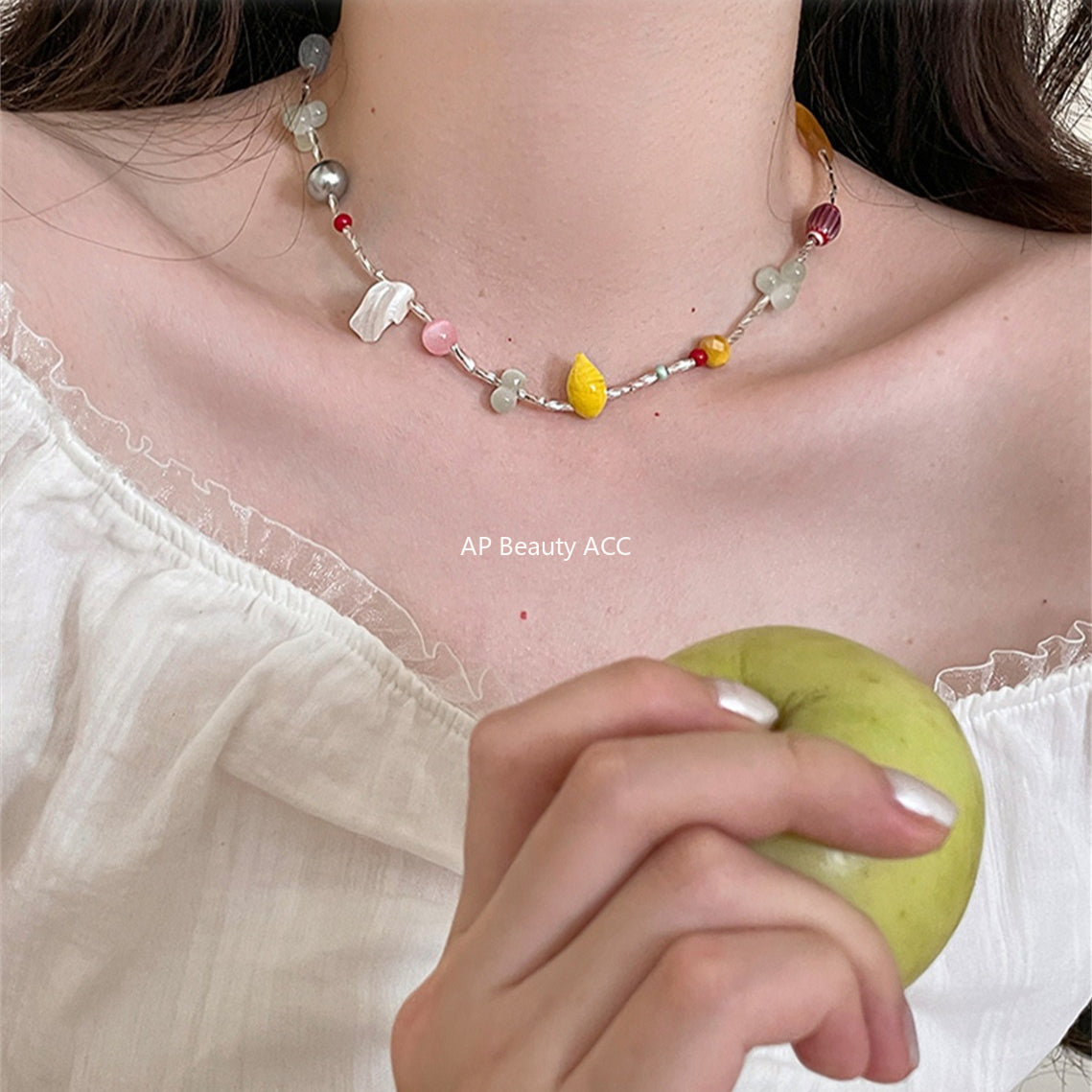 A관 - 컬러 원석 자개 비즈 목걸이 [XL-1215] 25.10-1
