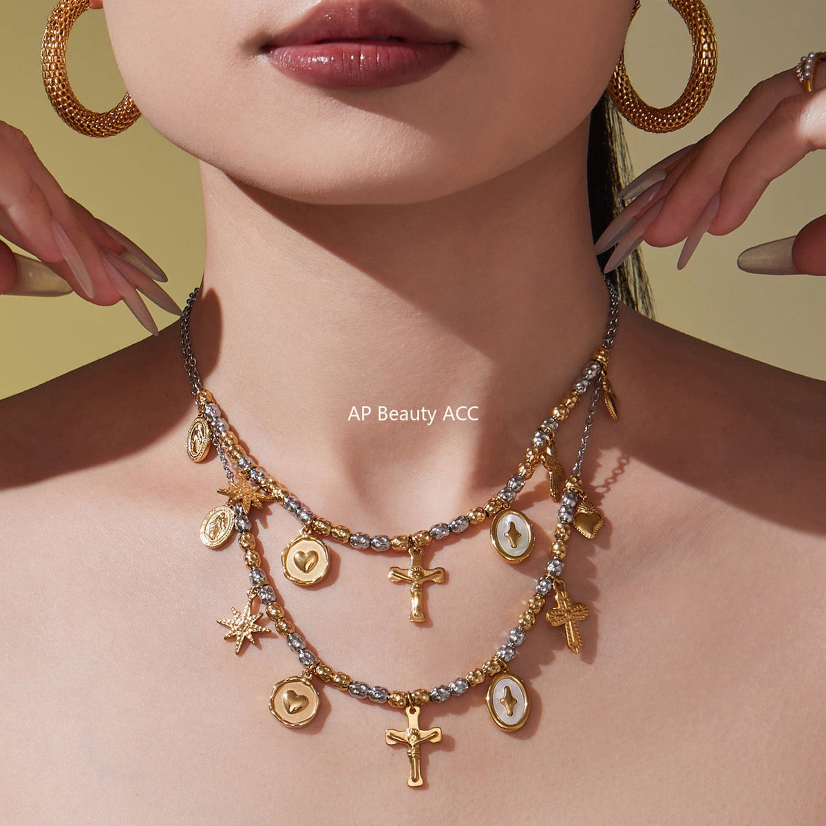 D관 - 스테인리스 스틸 18K 도금 투톤 펜던트 목걸이 팔찌 [TXP435] 25.10-3