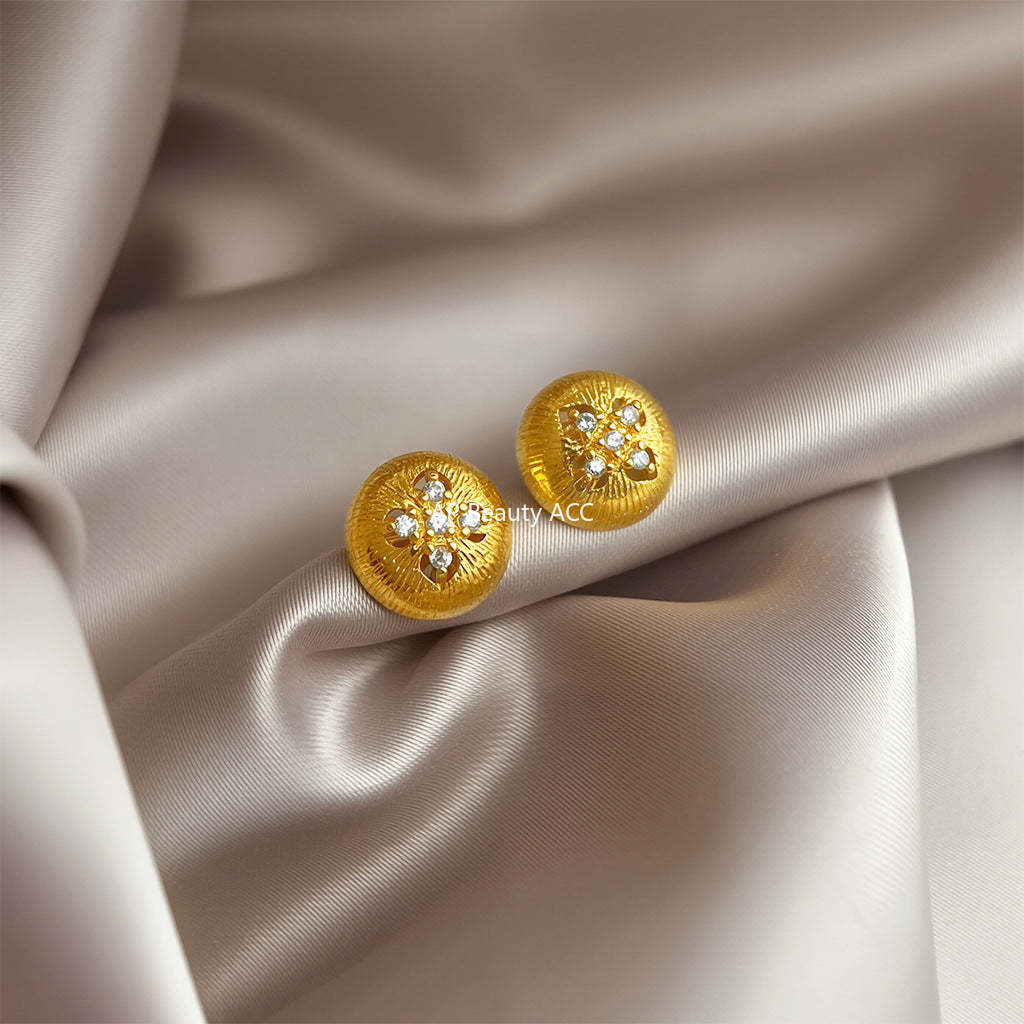 C관 - 클로버 디자인 큐빅 14K 도금 925 은침 귀걸이 [5743] 25.03-3