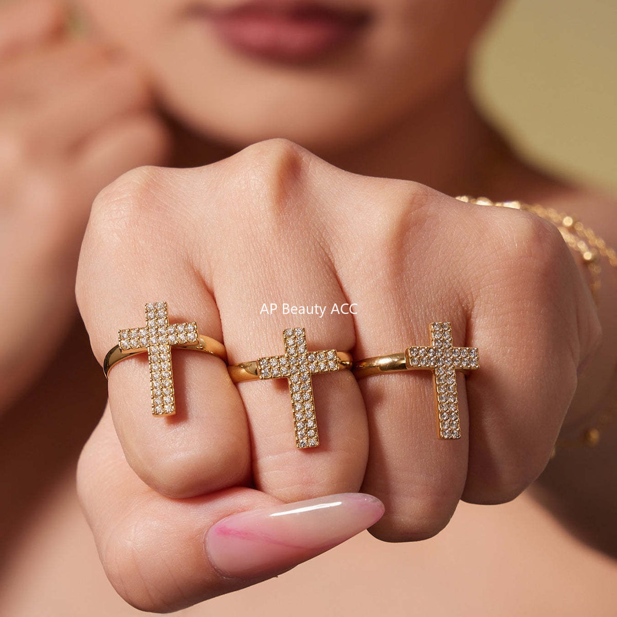 D관 - 스테인리스 스틸 십자가 큐빅 18K 도금 반지 귀걸이 팔찌 목걸이 [TXP503] 25.11-4