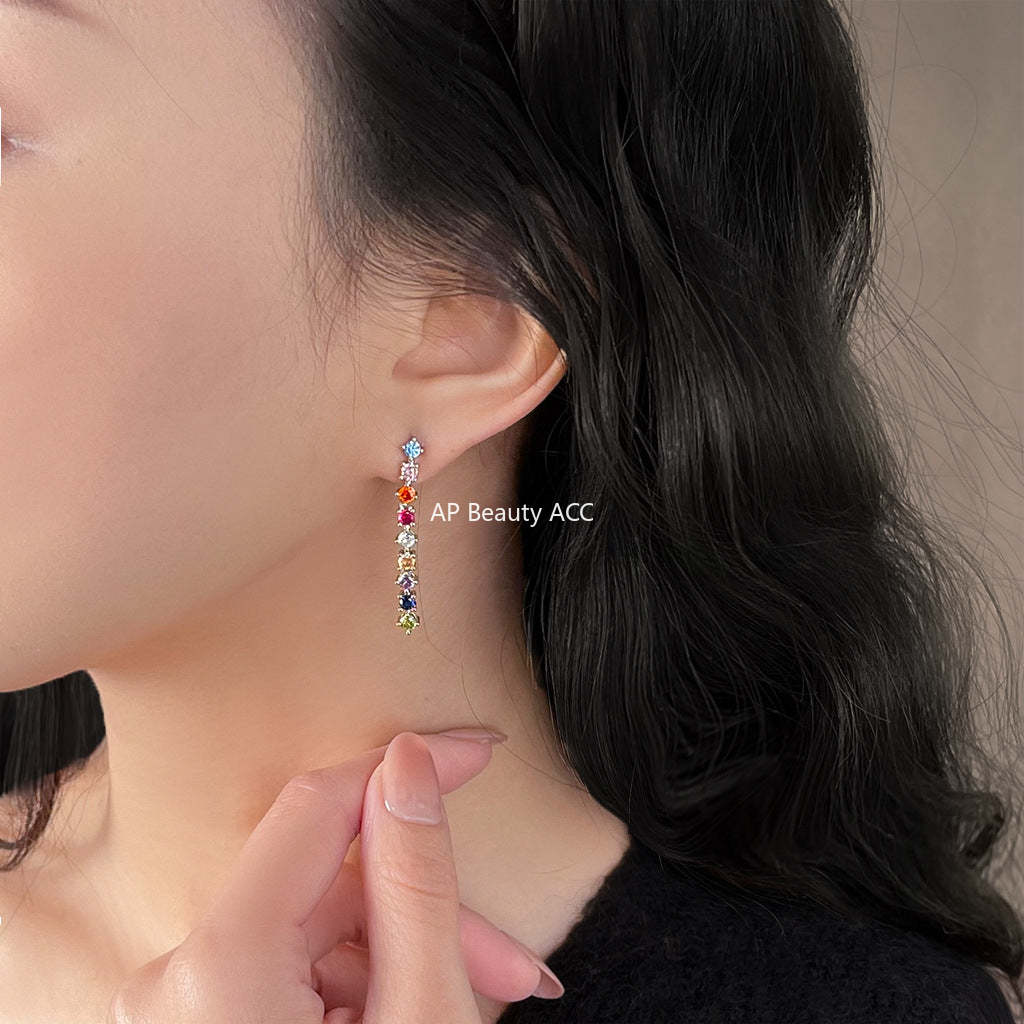 C관 - 컬러 큐빅 롱 태슬 디자인 귀걸이 [5456] 25.02-2