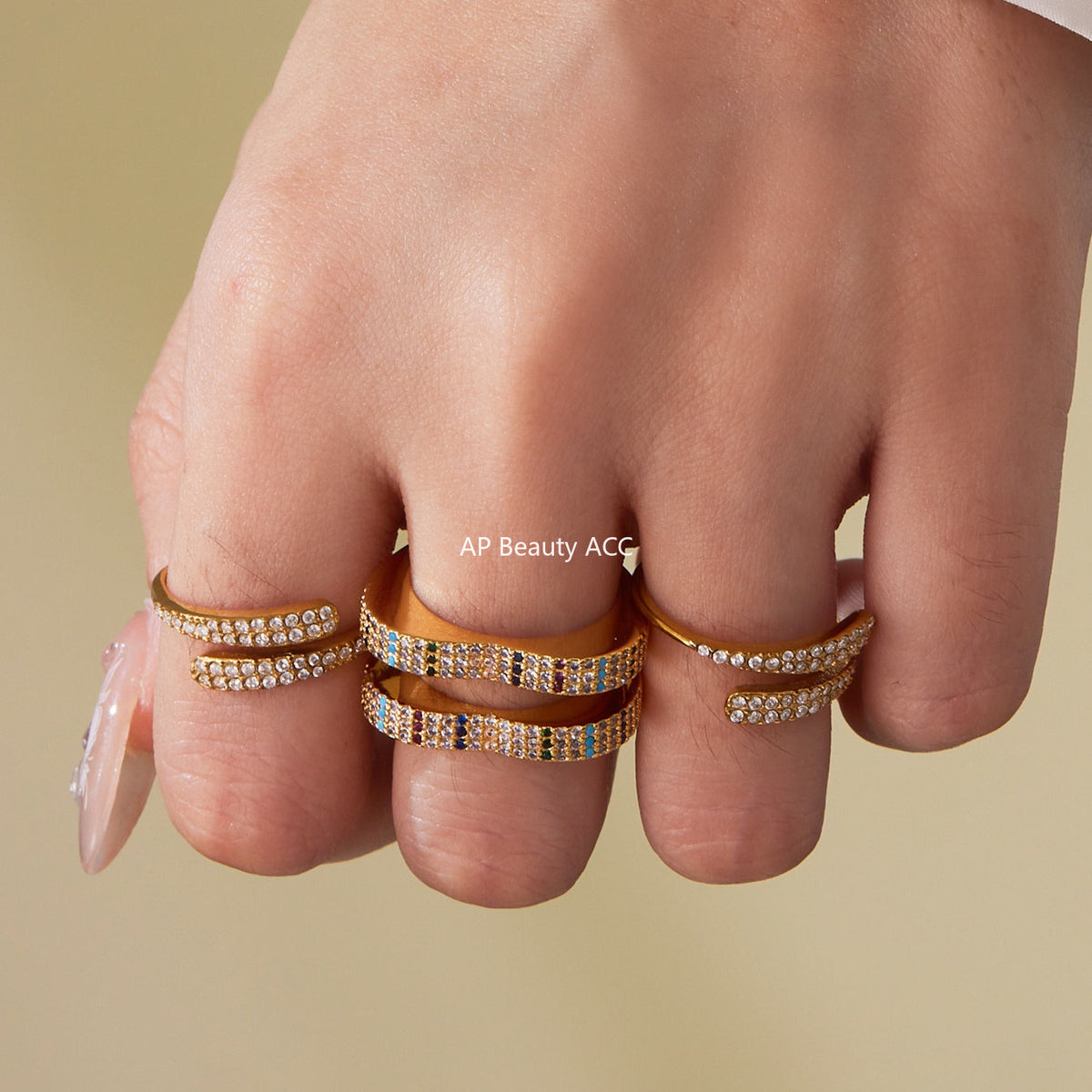 D관 - 18K 골드 도금 스테인리스 스틸 큐빅 하트 모양 반지 [A560-A561] 25.10-1