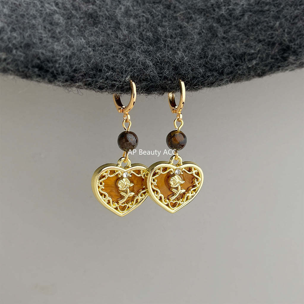 C관 - 하트 레진 플라워 호안석 핸드메이드 귀걸이 [7148] 25.11-4