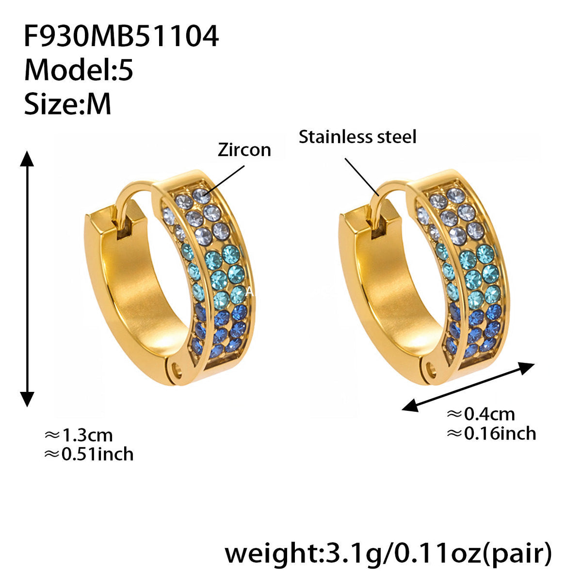 D관 - 스테인리스 컬러 큐빅 18K 도금 후프 링 귀걸이 [F930] 25.11-2