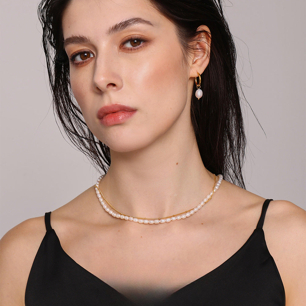 D관 - 더블 레이어 담수 진주 체인 스테인리스 스틸 18K 도금 목걸이 [P272] 25.04-1