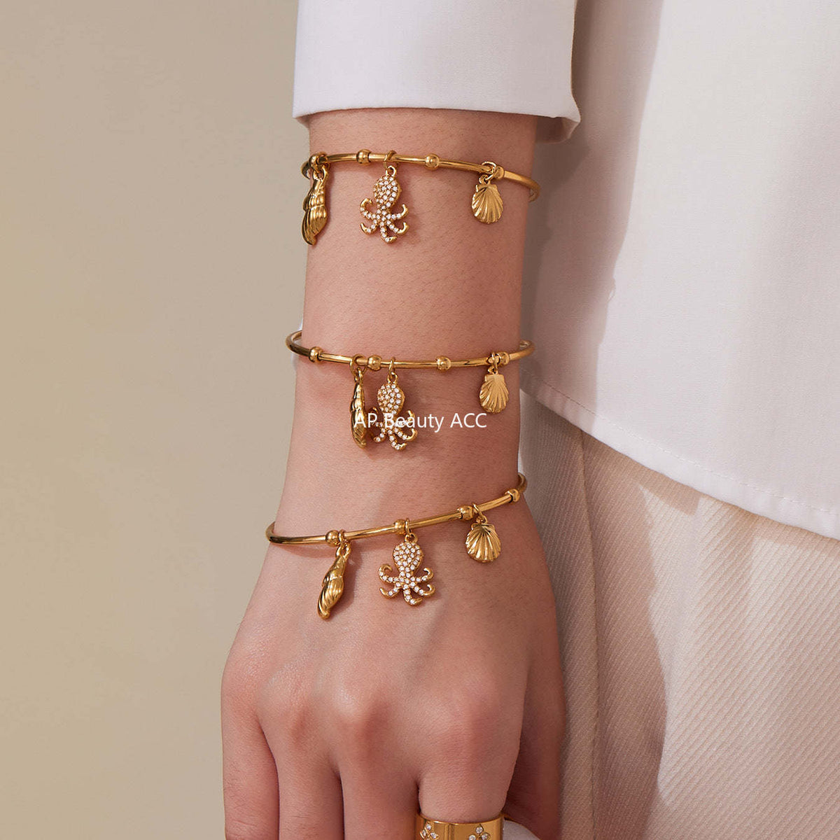 D관 - 스테인리스 스틸 큐빅 문어 소라 펜던트 팔찌 [Z496] 25.09-4