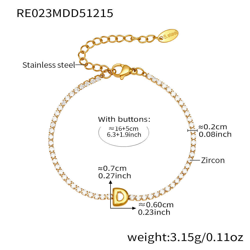 D관 - 스테인리스 스틸 18K 도금 알파벳 큐빅 팔찌 [RE023] 25.12-3