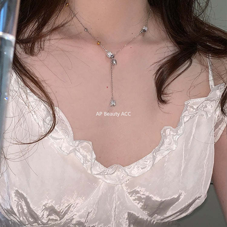 A관 - 꽃봉오리 플라워 모양 큐빅 목걸이 [XL-1220] 25.12-1