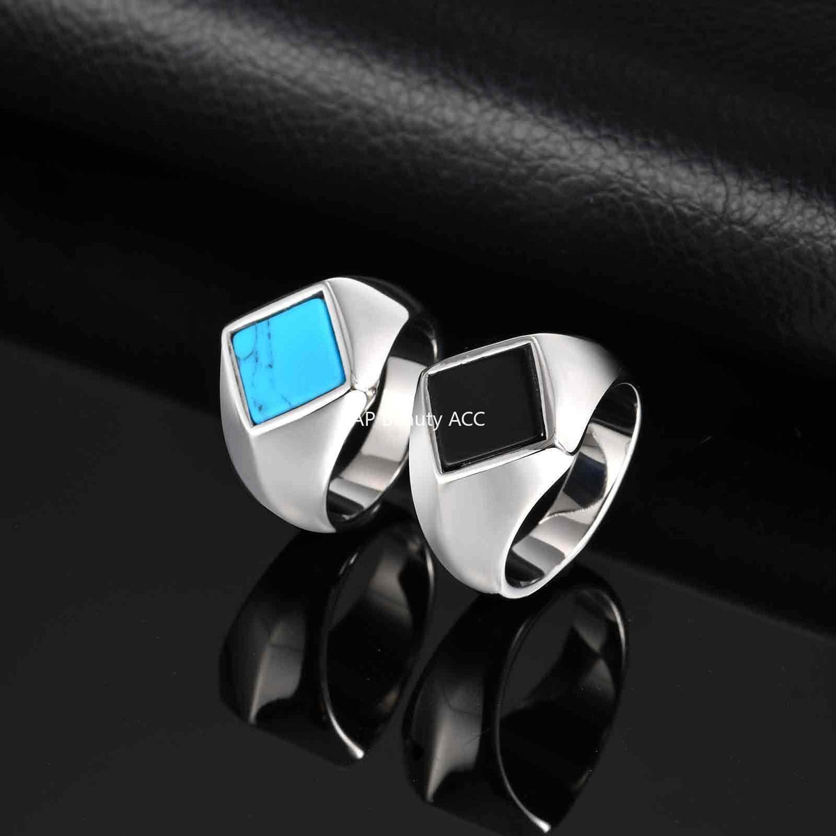 G관 - 스테인리스 스틸 다이아 터키석 흑마노 컬러 반지 [RC-967] 25.10-5