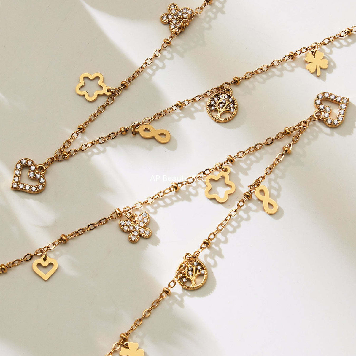 D관 - 스테인리스 스틸 하트 풀큐빅 레이어드 18K 도금 목걸이 [P874] 25.11-4