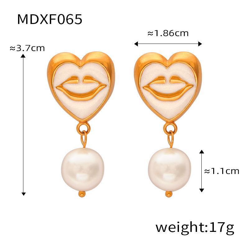 D관 - 러블리 캐릭터 티타늄 스틸 골드 도금 컬러 기하학적 자개 펜던트 스마일 귀걸이 [F065] 24.03-4