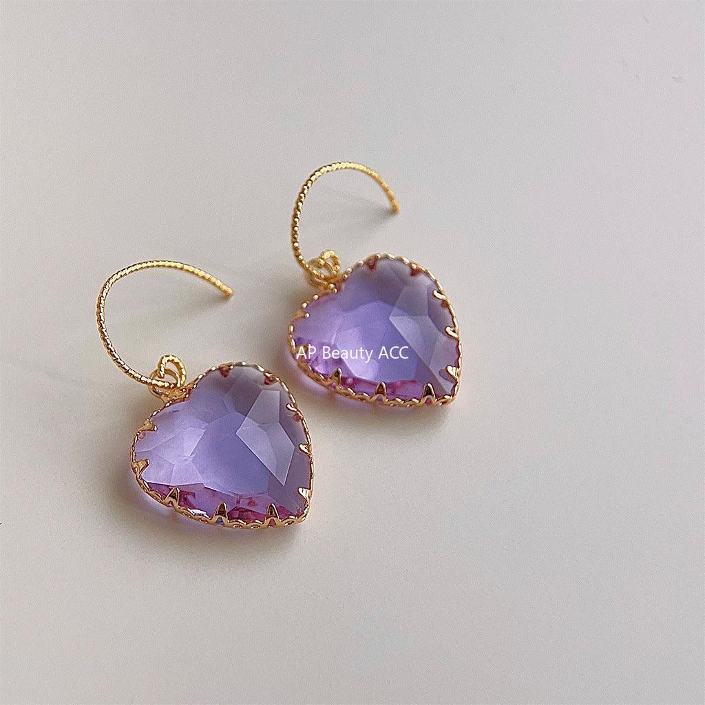 C관 - 반짝이는 유리 크리스탈 하트 18K 도금 귀걸이 [3678] 24.03-5