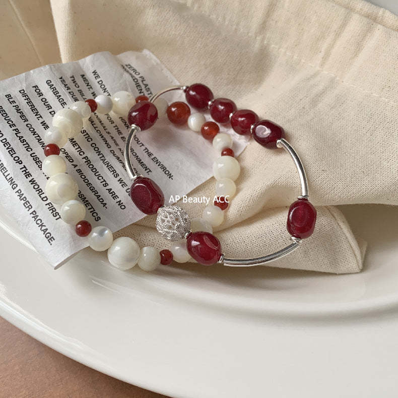 A관 - 레드 마노 칼세도니 비즈 925 실버 팔찌 [1517-1518] 25.11-3