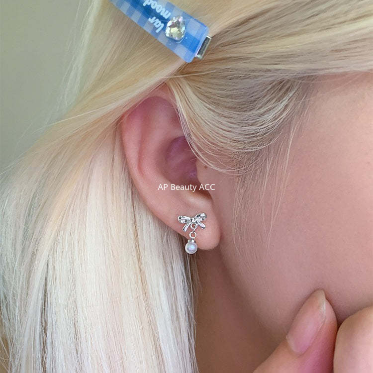 A관 - 소형 리본 925 은침 진주 귀걸이 [EH-4319] 25.12-3