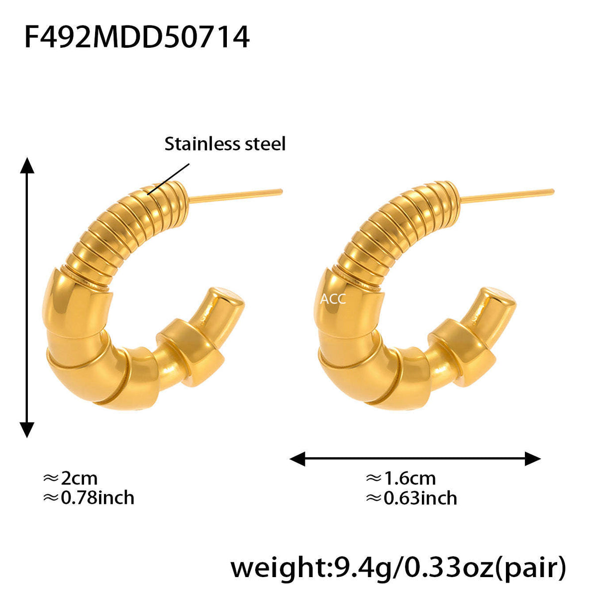 D관 - 스테인리스 스틸 비정형 C형 투톤 귀걸이 [F491-F492-F1095] 25.07-3