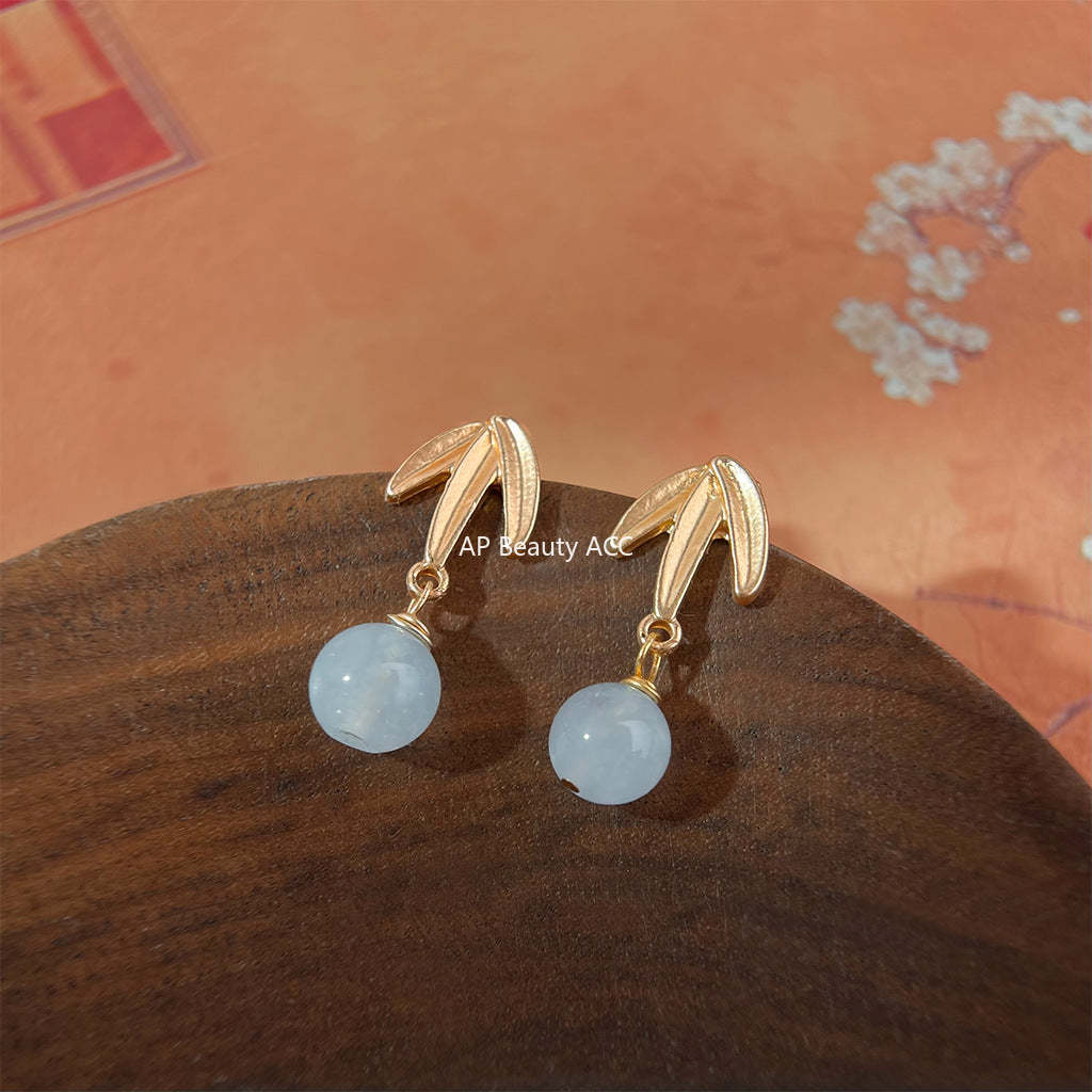 C관 - 잎 디자인 무광 핸드메이드 은침 귀걸이 [5593] 25.03-3