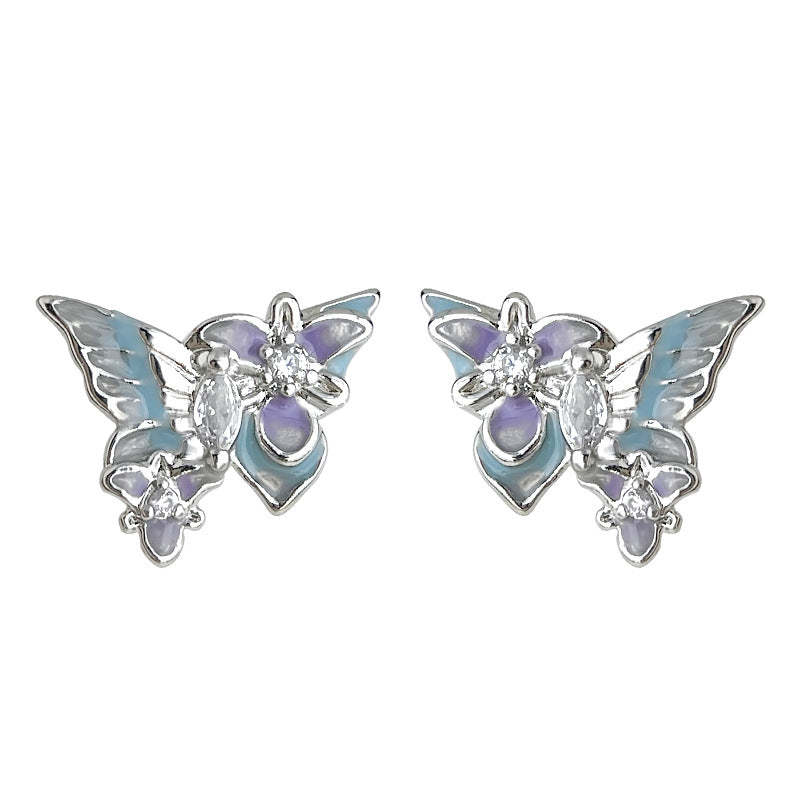 C관 - 나비 에나멜 글레이징 큐빅 925 실버 귀걸이 [5768] 25.03-4