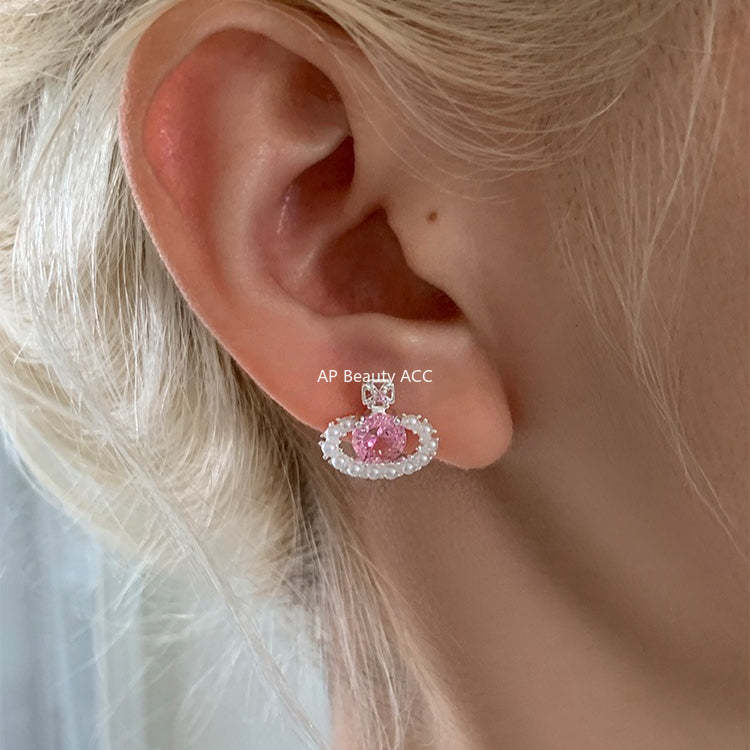 A관 - 핑크 큐빅 볼 디자인 진주 귀걸이 [EH-4313] 25.12-3