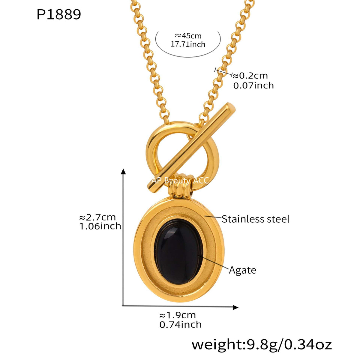 D관 - 오닉스 펜던트 OT 고리 18K 도금 스테인리스 스틸 목걸이 반지 [P1889] 25.12-2