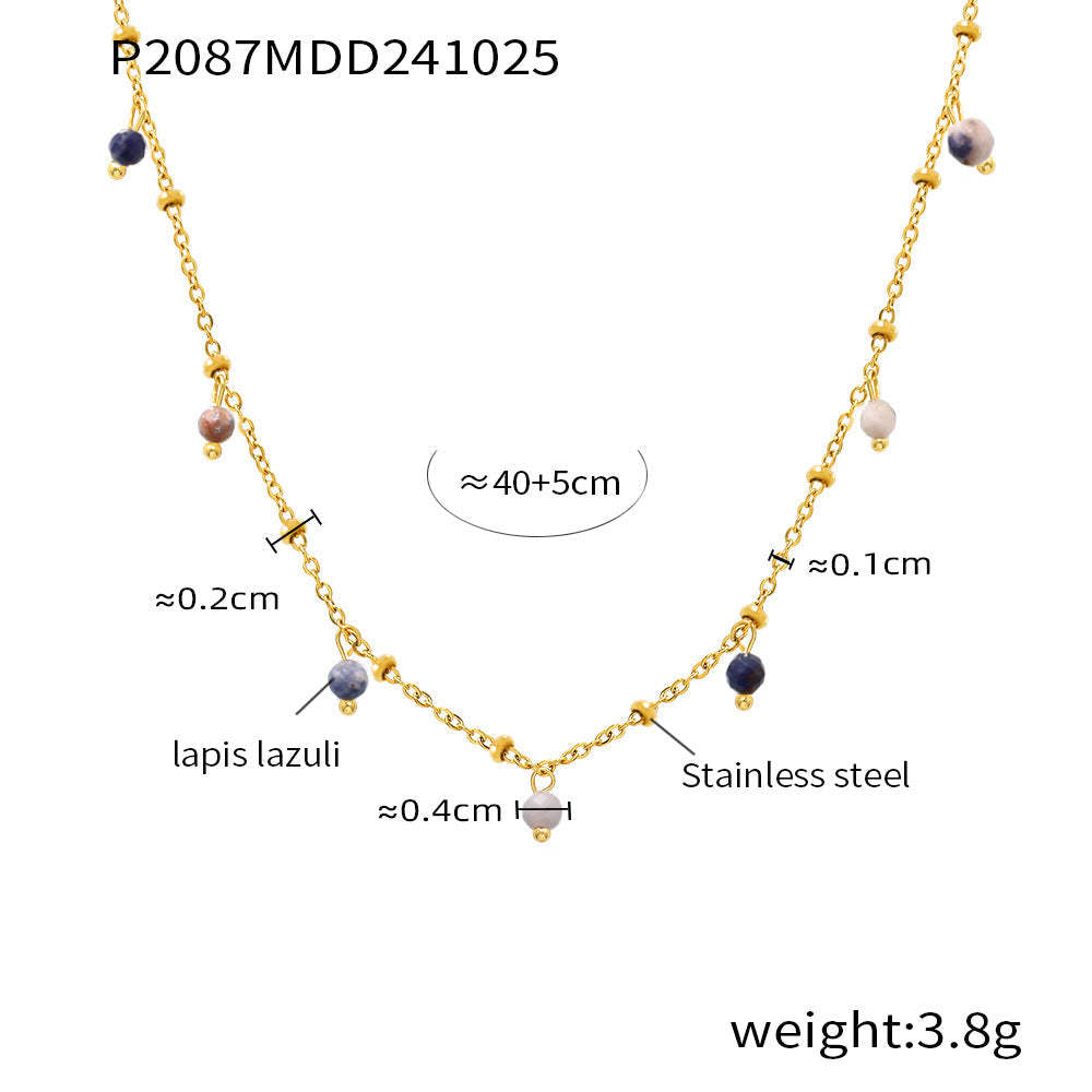 D관 - 핸드메이드 천연석 작은 비즈 초슬림 18K 도금 변색 방지 더블 레이어 목걸이 [P2087-P1694] 24.11-1