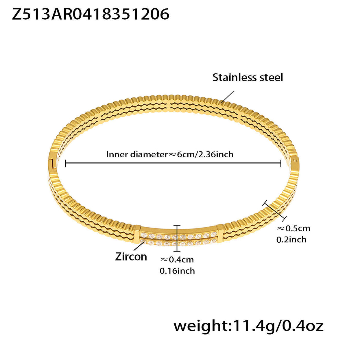 D관 - 큐빅 라인 18K 도금 스테인리스 스틸 뱅글 팔찌 [Z512-15] 25.12-2